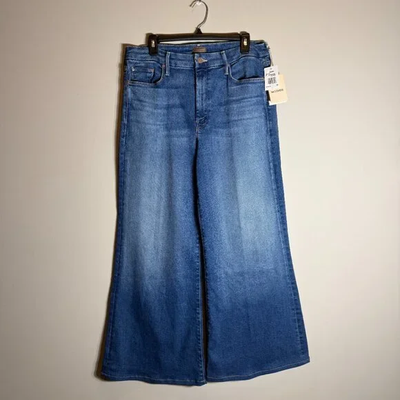 Mother The Roller Fray Wide Leg Denim Jeans Women's 32 Work Hard Play Hard NWT